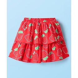 Babyhug Single Jersey Knit Half Sleeves Top and Skirt Set with Floral Embroidery & Print - White & Orange