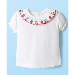 Babyhug Single Jersey Knit Half Sleeves Top and Skirt Set with Floral Embroidery & Print - White & Orange