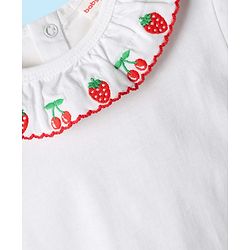 Babyhug Single Jersey Knit Half Sleeves Top and Skirt Set with Floral Embroidery & Print - White & Orange