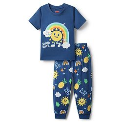 Babyhug Cotton Knit Half Sleeves  Night Suit With Fruits Print - Blue