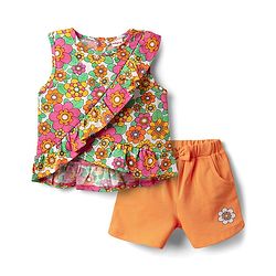 Babyhug Single Jersey Knit Sleeveless Top & Shorts Set With Floral Print - Multicolour