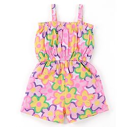 Babyhug Cotton Knit Sleeveless Jumpsuit With Floral Print & Applique - Pink