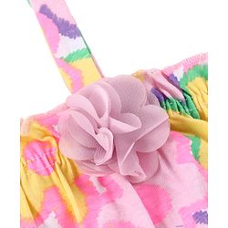 Babyhug Cotton Knit Sleeveless Jumpsuit With Floral Print & Applique - Pink