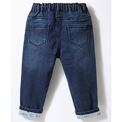 Babyhug Denim Full Length Jeans With Text Embroidery - Navy Blue