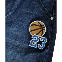 Babyhug Denim Full Length Jeans With Text Embroidery - Navy Blue