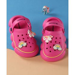 Cute Walk by Babyhug Back Strap Closure Clogs With Unicorn & Rainbow Applique - Pink