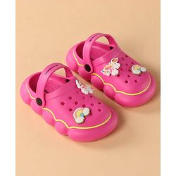Cute Walk by Babyhug Back Strap Closure Clogs With Unicorn & Rainbow Applique - Pink