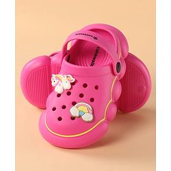 Cute Walk by Babyhug Back Strap Closure Clogs With Unicorn & Rainbow Applique - Pink