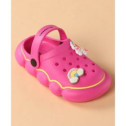 Cute Walk by Babyhug Back Strap Closure Clogs With Unicorn & Rainbow Applique - Pink