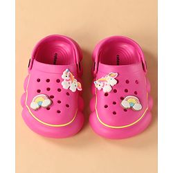 Cute Walk by Babyhug Back Strap Closure Clogs With Unicorn & Rainbow Applique - Pink