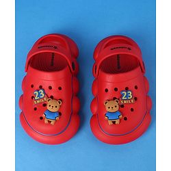 Cute Walk by Babyhug Clogs With Back Strap Closure & Bear Applique - Red