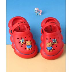 Cute Walk by Babyhug Clogs With Back Strap Closure & Bear Applique - Red