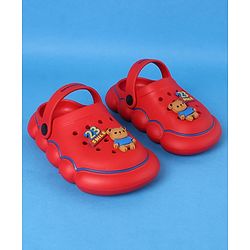 Cute Walk by Babyhug Clogs With Back Strap Closure & Bear Applique - Red