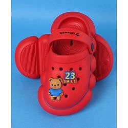 Cute Walk by Babyhug Clogs With Back Strap Closure & Bear Applique - Red