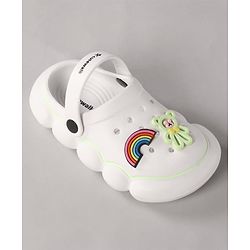 Cute Walk by Babyhug Back Strap Closure Clogs With Rainbow & Teddy Bear Applique - White
