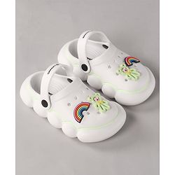 Cute Walk by Babyhug Back Strap Closure Clogs With Rainbow & Teddy Bear Applique - White
