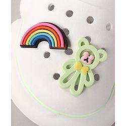 Cute Walk by Babyhug Back Strap Closure Clogs With Rainbow & Teddy Bear Applique - White