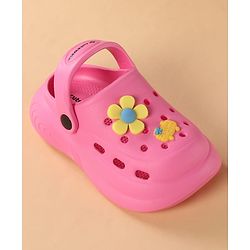 Cute Walk by Babyhug Clogs with Back Strap & Floral Applique - Pink