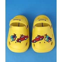 Cute Walk by Babyhug Clogs With Back Strap Closure & Car Applique - Yellow
