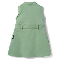 Babyhug Cotton Woven Sleveless Solid Color Frock with Belt - Green