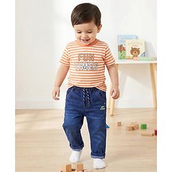 Babyhug Denim Full Length Washed Jeans With Stretch - Blue