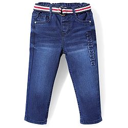 Babyhug Full Length Washed Denim Jeans With Stretch & Belt - Navy Blue