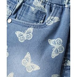 Babyhug Denim Capris With Stretch & Butterfly Print - Blue