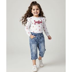 Babyhug Denim Capri With Stretch & Heart Print - Blue