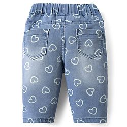Babyhug Denim Capri With Stretch & Heart Print - Blue