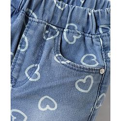 Babyhug Denim Capri With Stretch & Heart Print - Blue