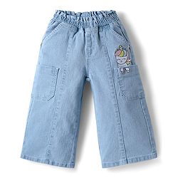 Babyhug Denim Full Length Washed Jeans With Stretch & Unicorn Print - Blue