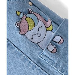Babyhug Denim Full Length Washed Jeans With Stretch & Unicorn Print - Blue