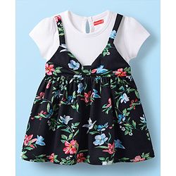 Babyhug 100% Cotton Knit Half Sleeves Frock Striped & Heart Print Pack Of 2 - White & Blue main image 0