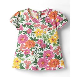 Babyhug Cotton Knit Frock & Half Sleeves Inner Tee With Floral Print & Embroidery - Dark Green