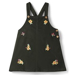 Babyhug Cotton Knit Frock & Half Sleeves Inner Tee With Floral Print & Embroidery - Dark Green