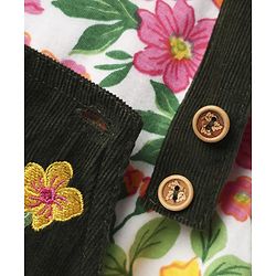 Babyhug Cotton Knit Frock & Half Sleeves Inner Tee With Floral Print & Embroidery - Dark Green