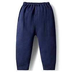 Babyhug Knit Full Sleeves Sweater Set with Santa Design - Navy Blue