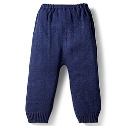 Babyhug Knit Full Sleeves Sweater Set with Santa Design - Navy Blue