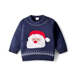 Babyhug Knit Full Sleeves Sweater Set with Santa Design - Navy Blue