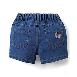 Babyhug Denim Mid Thigh shorts With Butterfly Embriodery - Blue