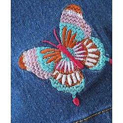 Babyhug Denim Mid Thigh shorts With Butterfly Embriodery - Blue