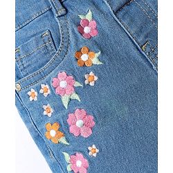 Babyhug Denim Mid Thigh Shorts With Floral Embroidery - Blue