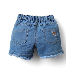 Babyhug Denim Mid Thigh Shorts With Floral Embroidery - Blue