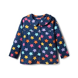 Babyhug Cotton Knit Full Sleeves Front Open Co-ords Night Suit With Star Print - Navy Blue
