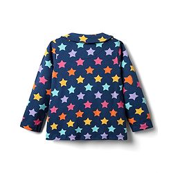 Babyhug Cotton Knit Full Sleeves Front Open Co-ords Night Suit With Star Print - Navy Blue