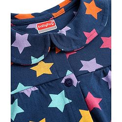 Babyhug Cotton Knit Full Sleeves Front Open Co-ords Night Suit With Star Print - Navy Blue