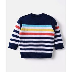 Babyhug Knitted Full Sleeves Sweater Set with Stripes - Navy Blue & White