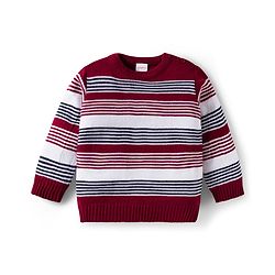 Babyhug Knit Full Sleeves Striped Pullover Sweater Set - Maroon