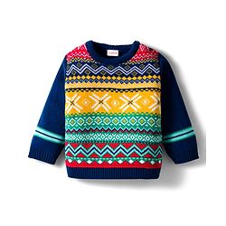 Babyhug Knitted Full Sleeves Sweater Set With Aztec Design - Navy Blue