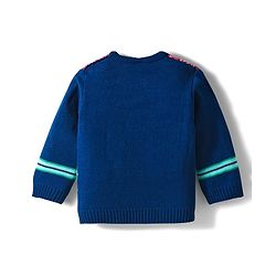 Babyhug Knitted Full Sleeves Sweater Set With Aztec Design - Navy Blue